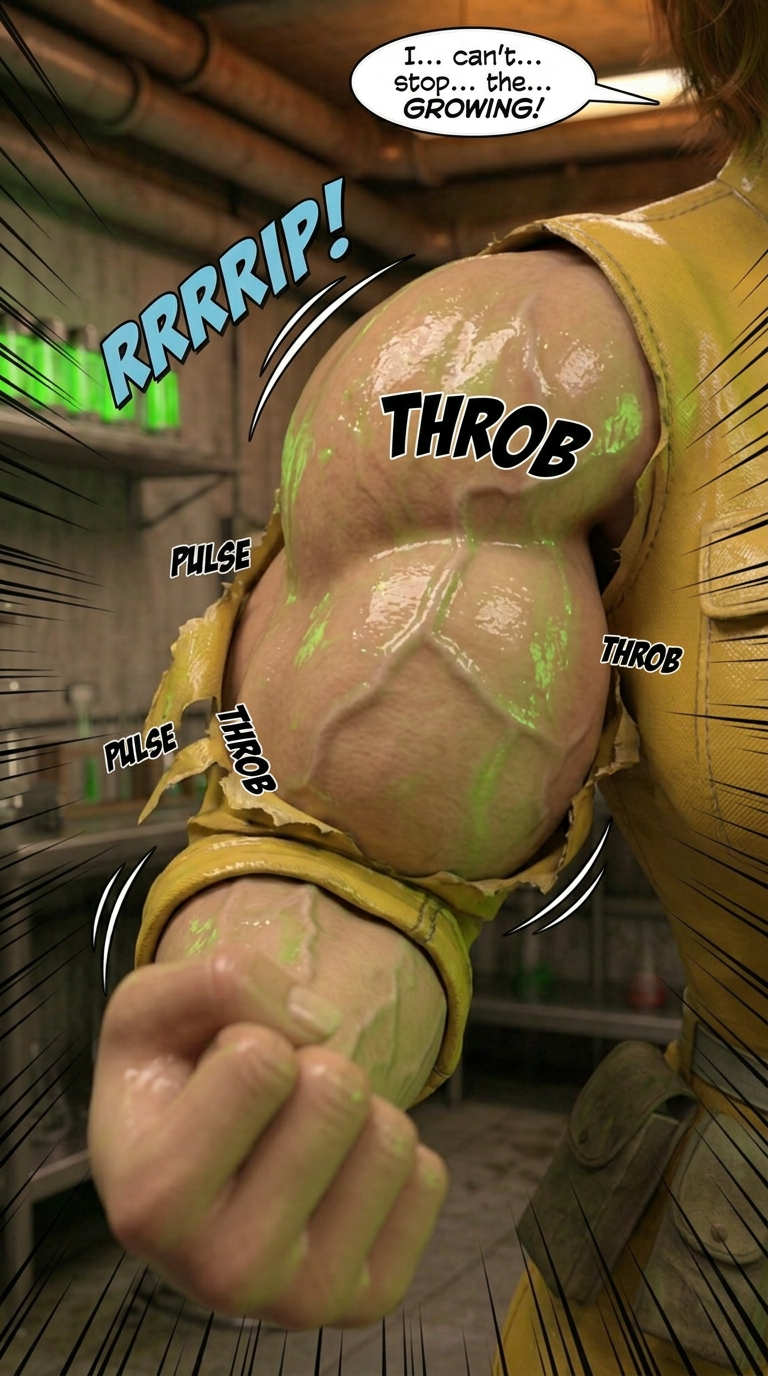 April Muscle Up! Part 1, page 11 — AI female muscle growth comic