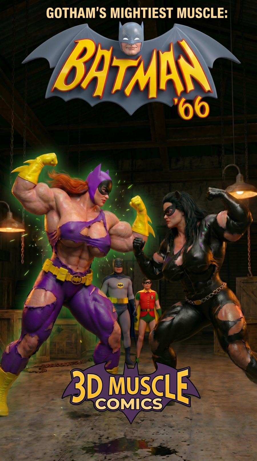 Batman '66 — AI female muscle growth comic cover