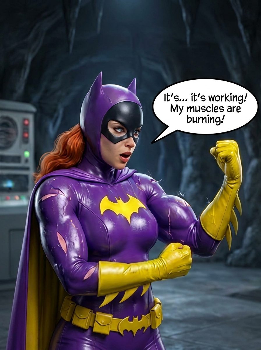 Batman '66 Teil 1 – Mobile Version, Seite 4 — KI-Comic über weibliches Muskelwachstum