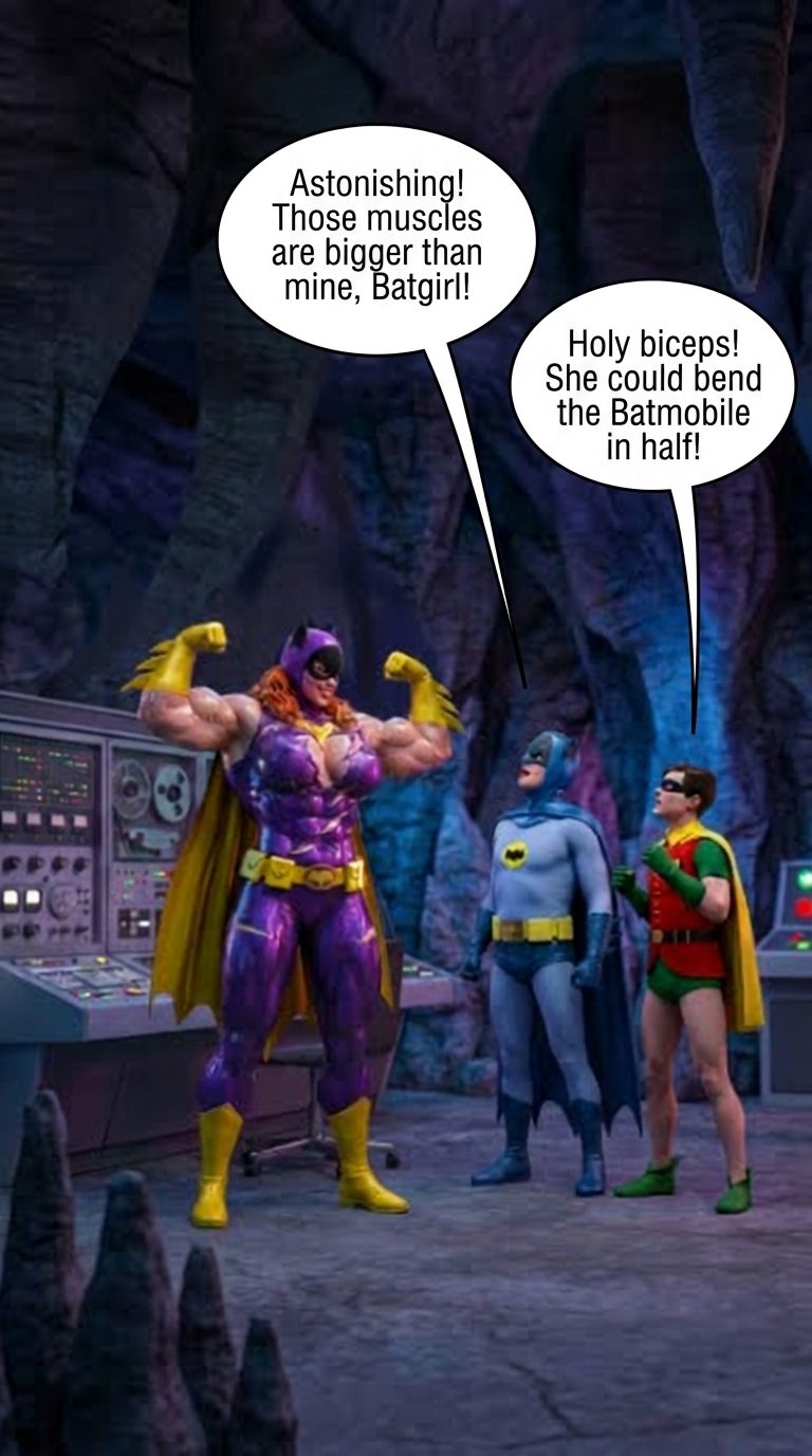 Batman '66 Teil 1 – Mobile Version, Seite 8 — KI-Comic über weibliches Muskelwachstum