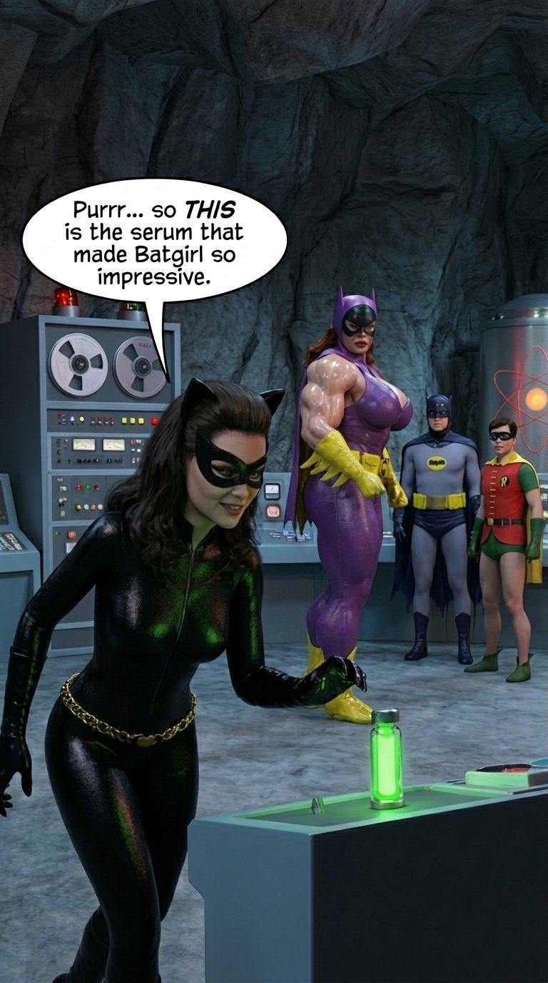 Batman '66 Teil 1 – Mobile Version, Seite 9 — KI-Comic über weibliches Muskelwachstum