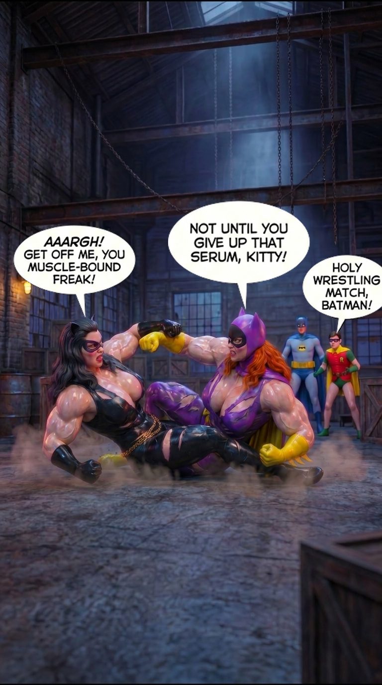 Batman '66 Teil 1 – Mobile Version, Seite 25 — KI-Comic über weibliches Muskelwachstum