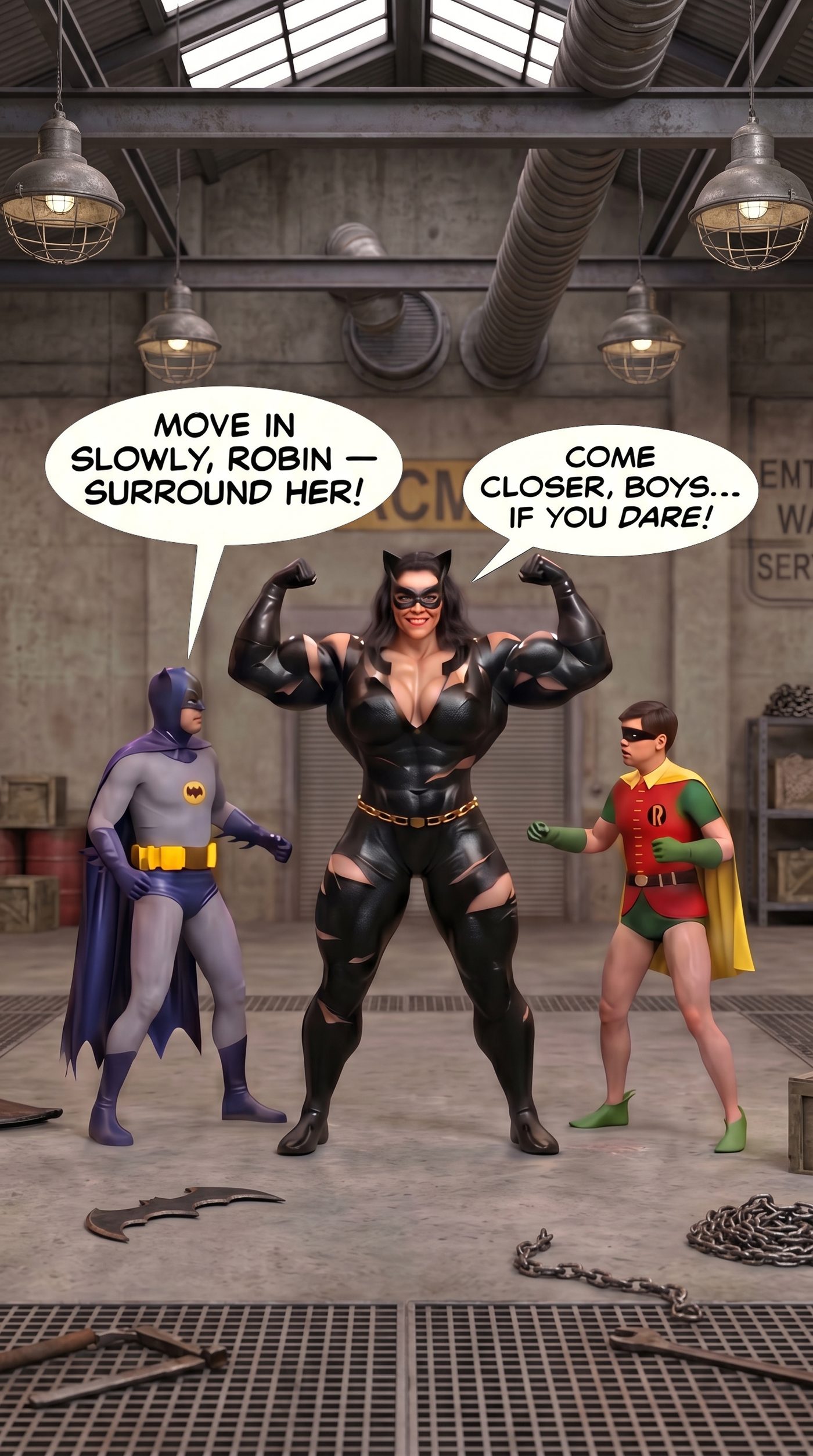Batman '66 Teil 1 – Mobile Version, Seite 31 — KI-Comic über weibliches Muskelwachstum