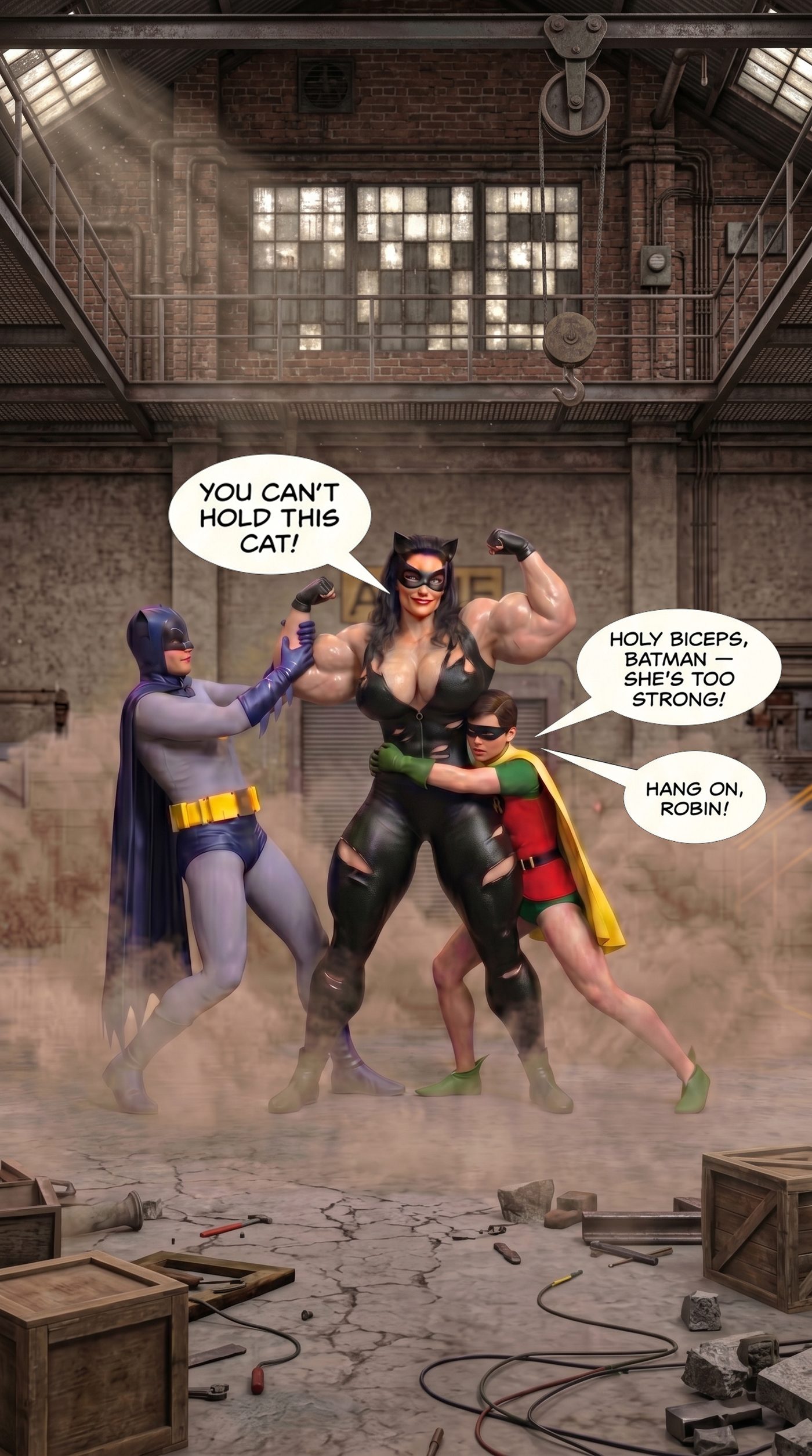 Batman '66 Teil 1 – Mobile Version, Seite 32 — KI-Comic über weibliches Muskelwachstum