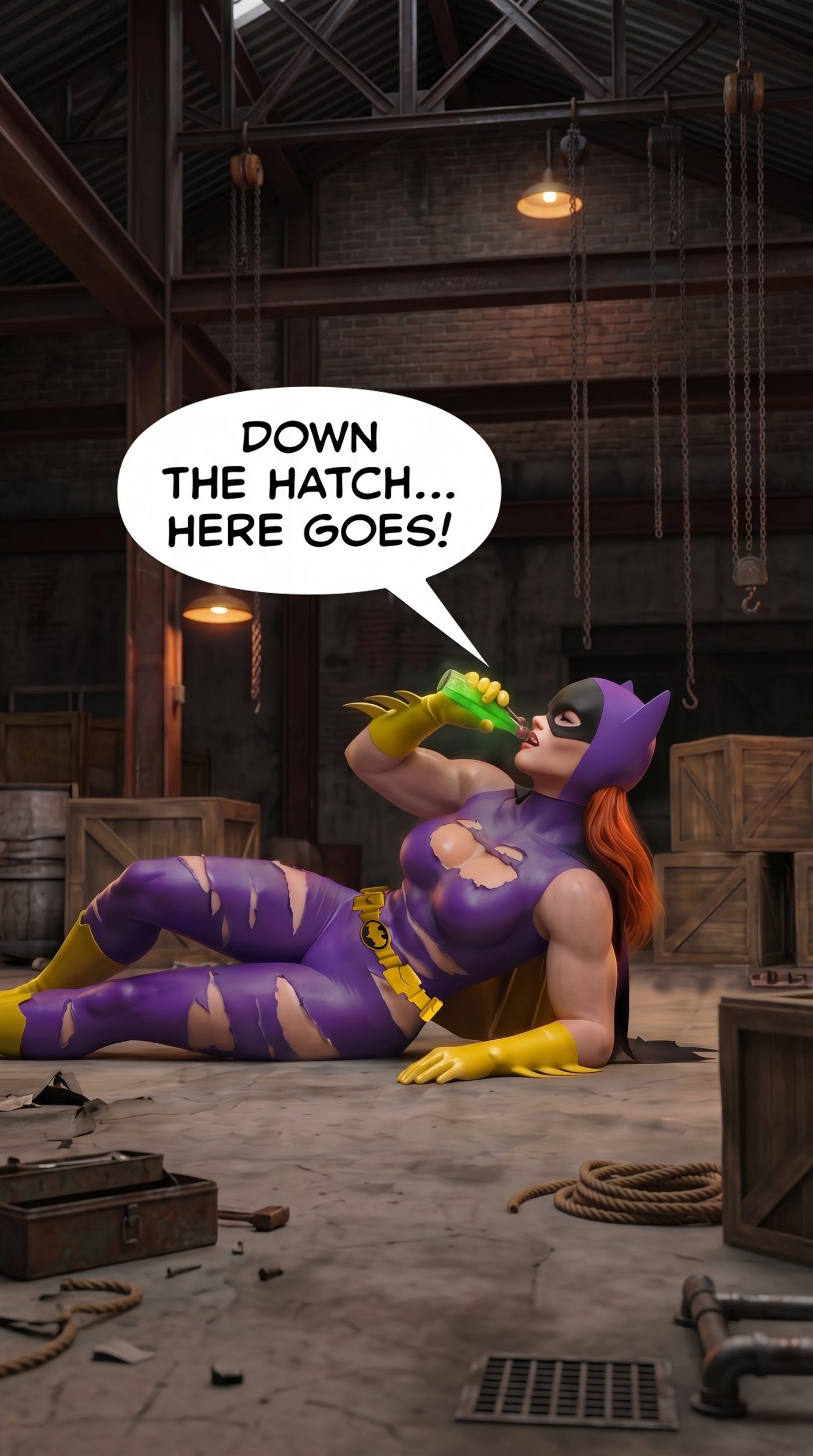 Batman '66 Teil 1 – Mobile Version, Seite 36 — KI-Comic über weibliches Muskelwachstum