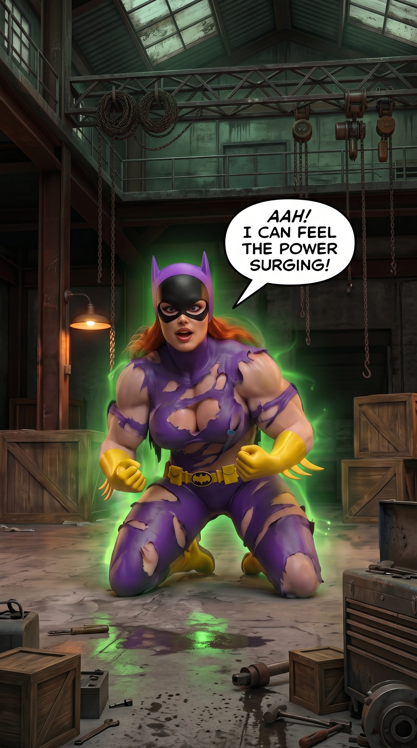 Batman '66 Teil 1 – Mobile Version, Seite 37 — KI-Comic über weibliches Muskelwachstum