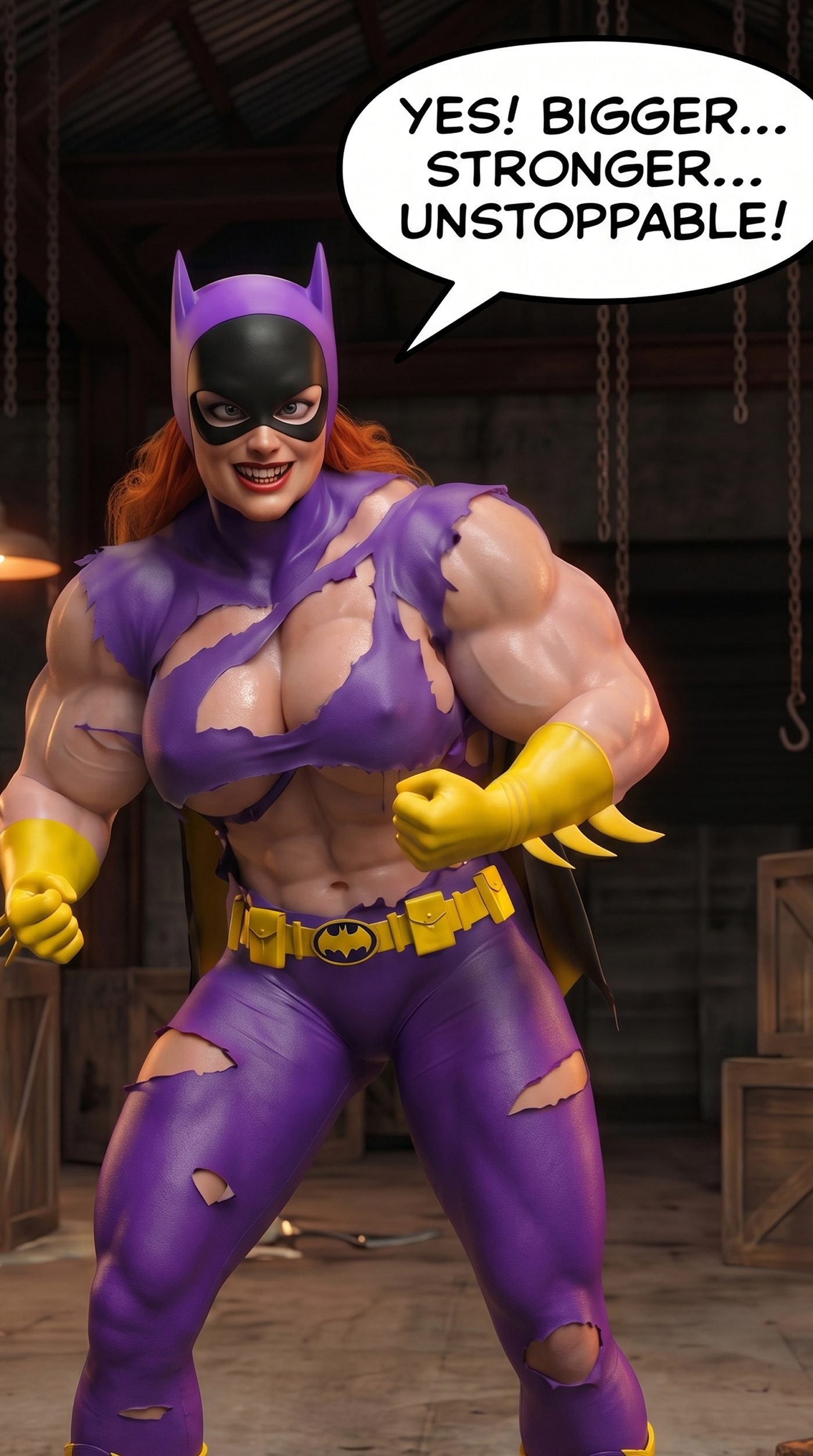 Batman '66 Teil 1 – Mobile Version, Seite 38 — KI-Comic über weibliches Muskelwachstum