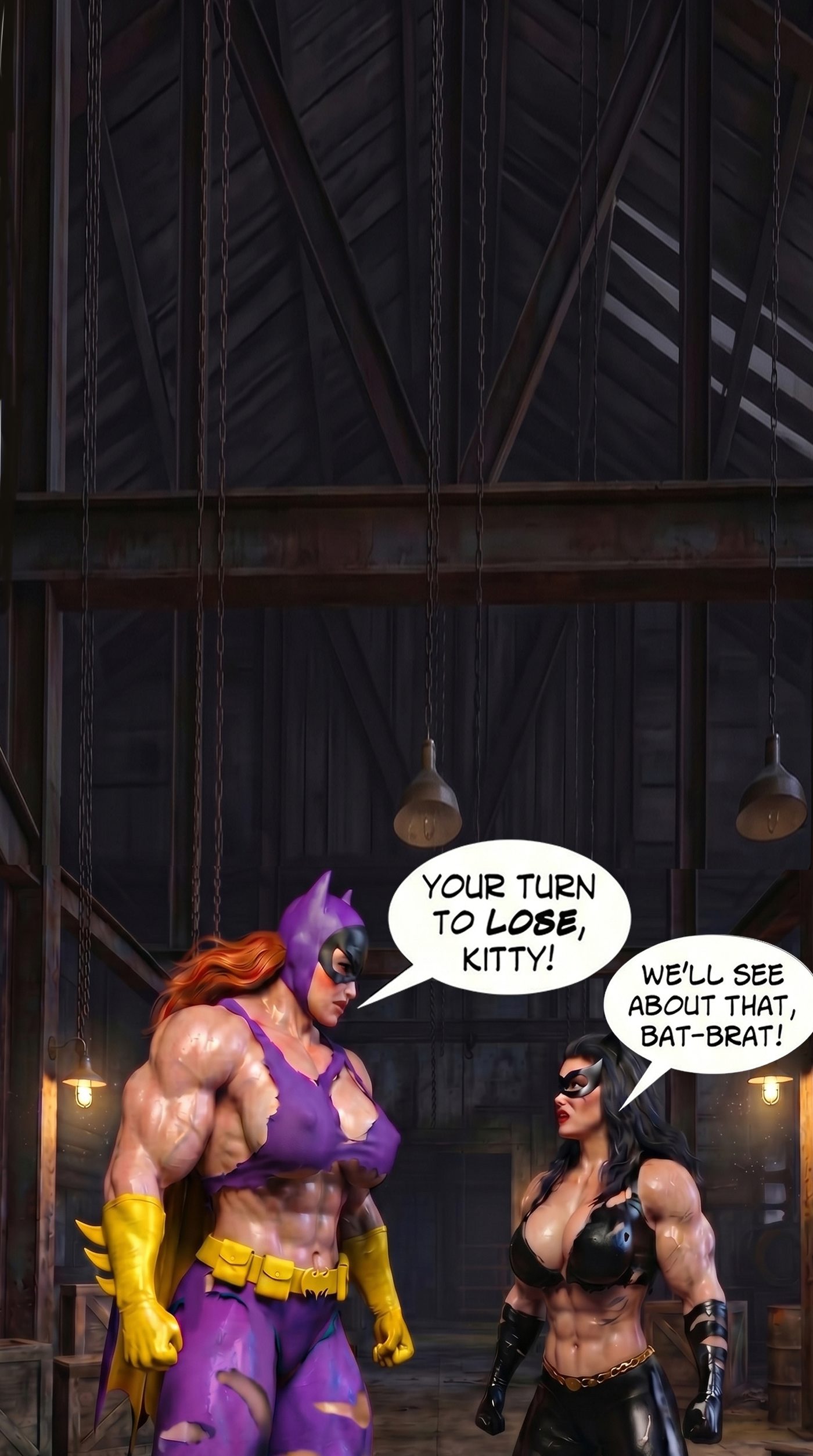 Batman '66 Teil 1 – Mobile Version, Seite 40 — KI-Comic über weibliches Muskelwachstum
