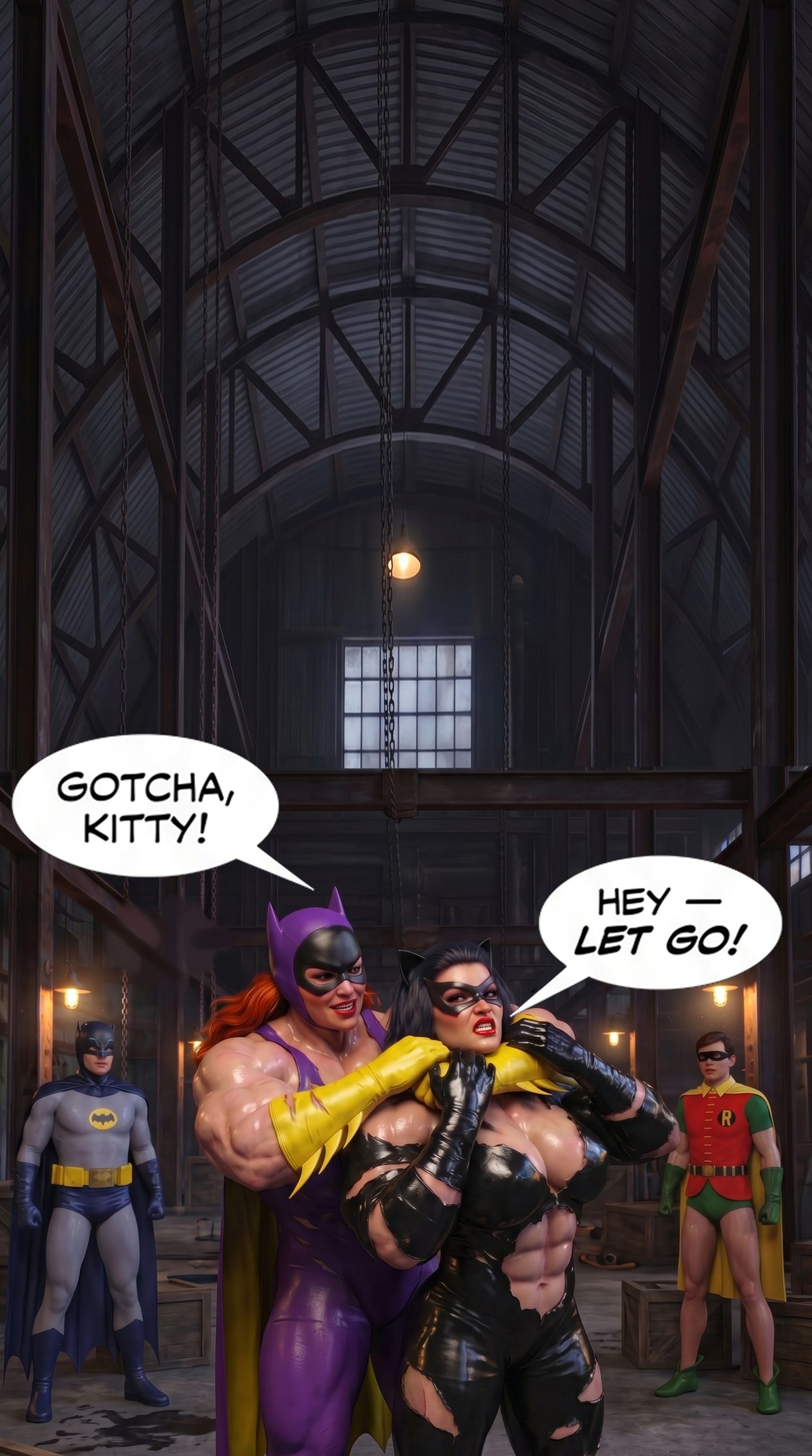 Batman '66 Teil 1 – Mobile Version, Seite 42 — KI-Comic über weibliches Muskelwachstum