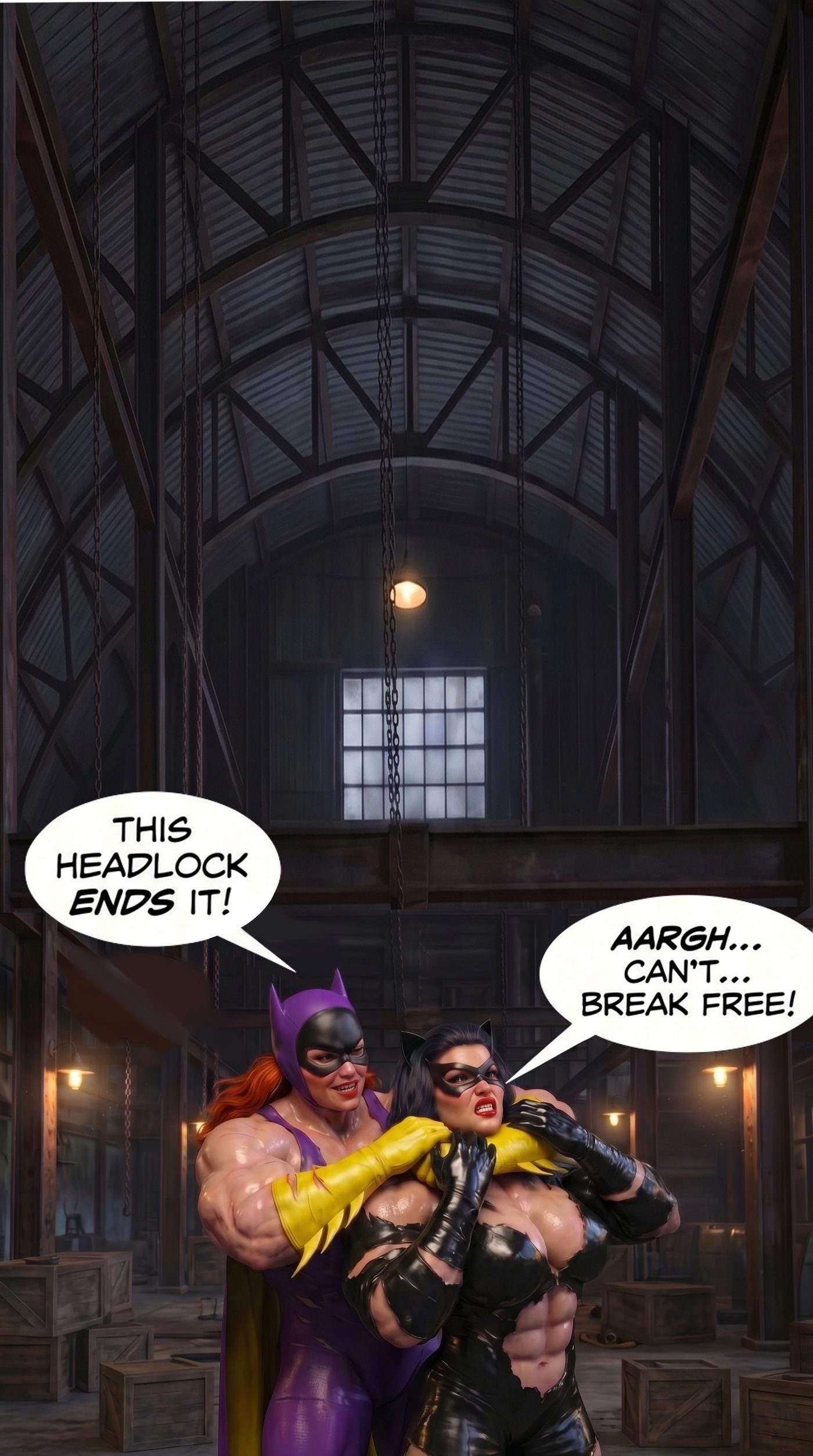 Batman '66 Teil 1 – Mobile Version, Seite 43 — KI-Comic über weibliches Muskelwachstum