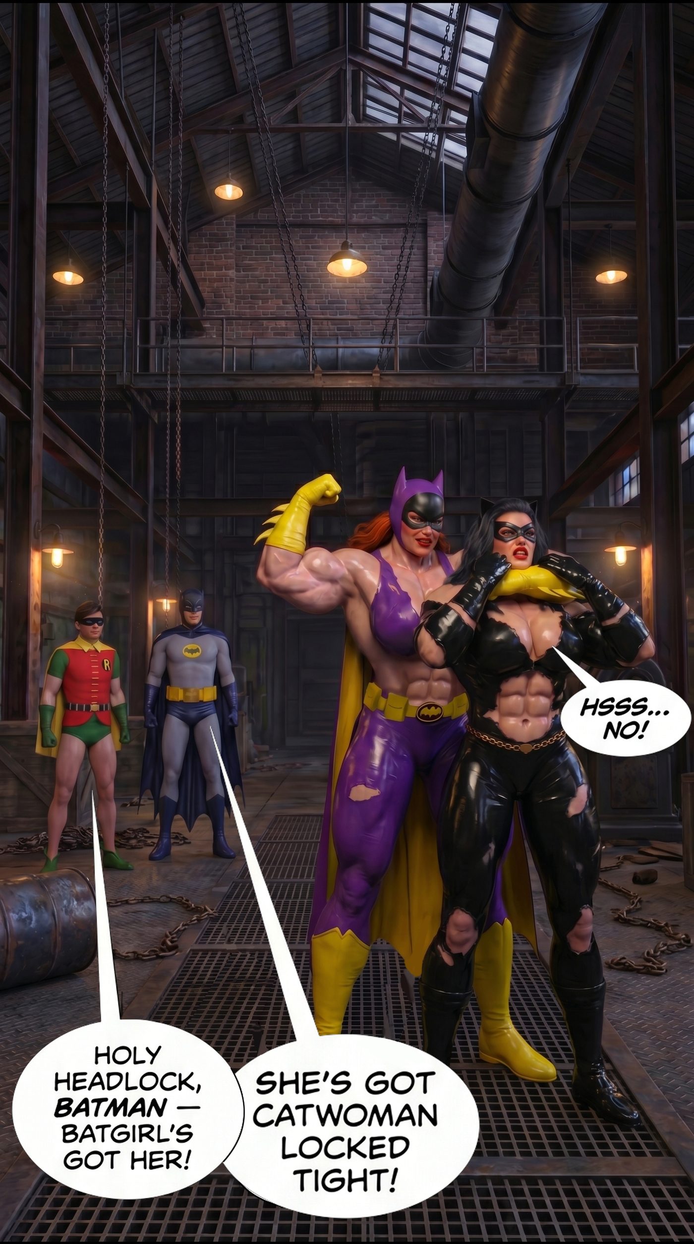 Batman '66 Teil 1 – Mobile Version, Seite 44 — KI-Comic über weibliches Muskelwachstum