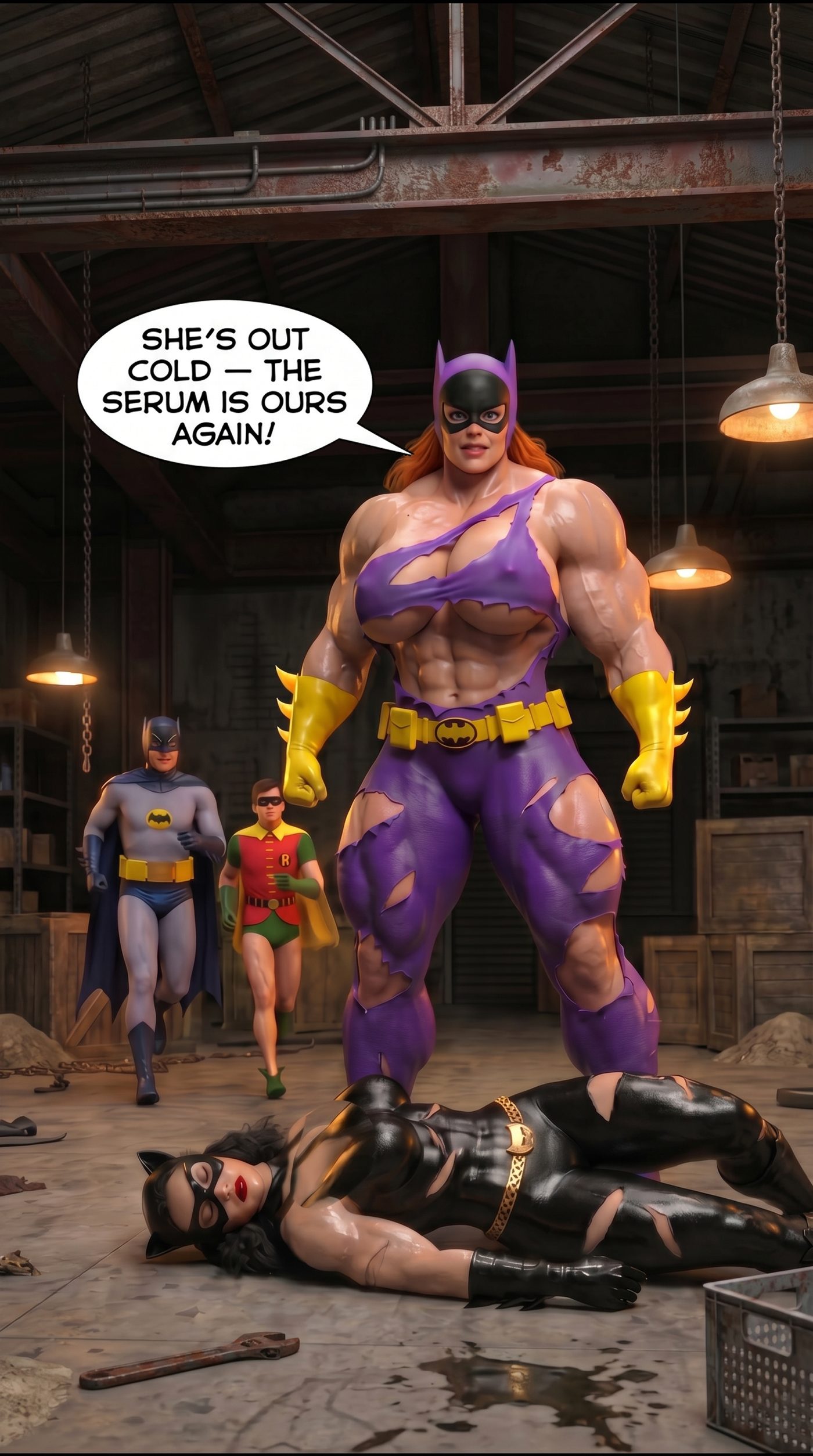 Batman '66 Teil 1 – Mobile Version, Seite 45 — KI-Comic über weibliches Muskelwachstum