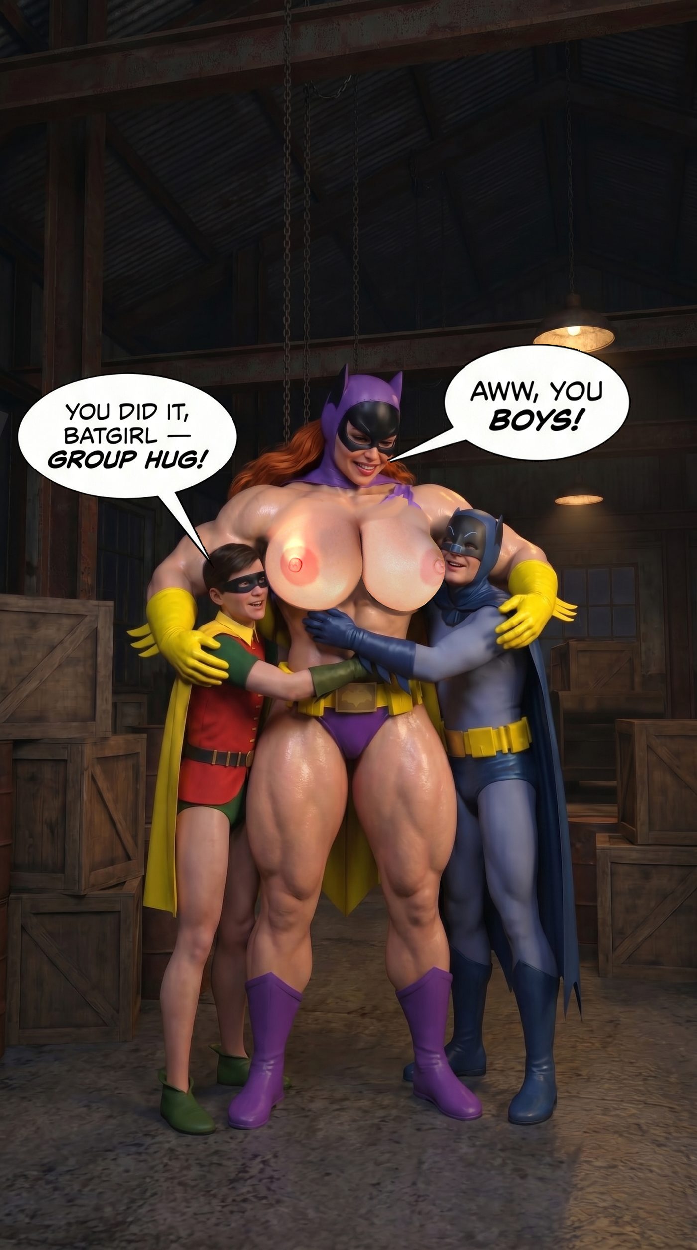 Batman '66 Teil 1 – Mobile Version, Seite 49 — KI-Comic über weibliches Muskelwachstum