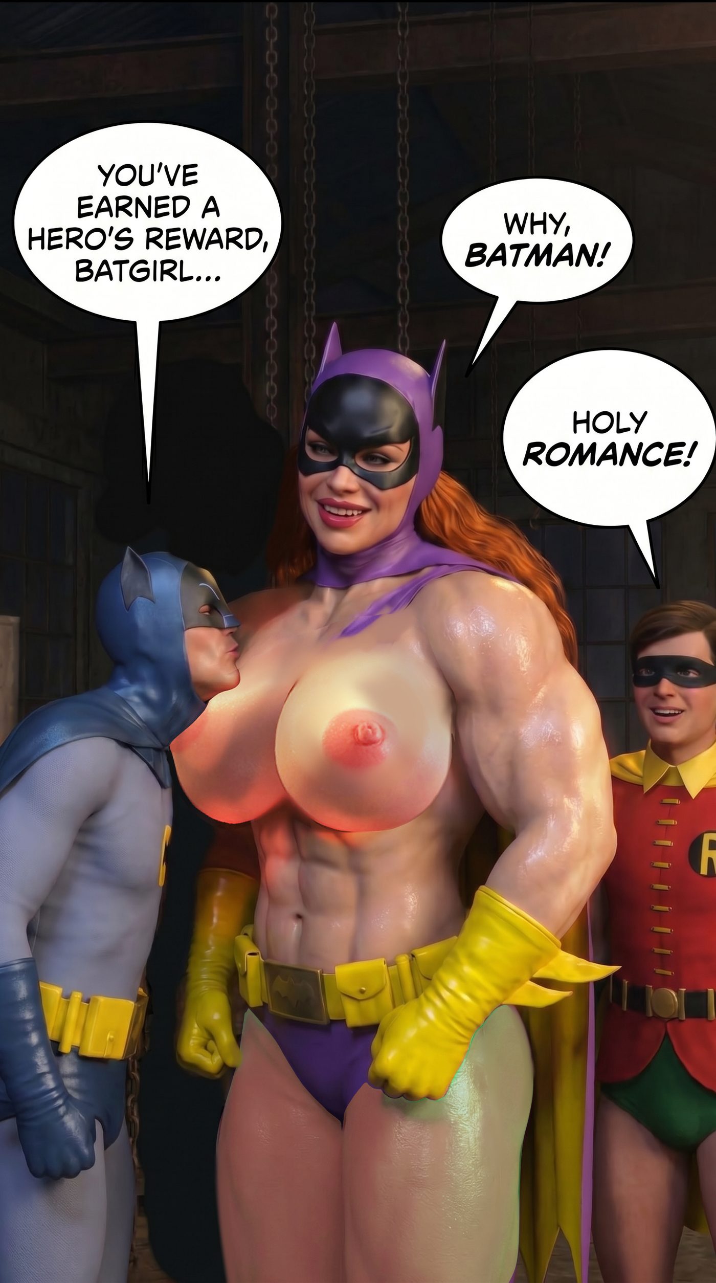 Batman '66 Teil 1 – Mobile Version, Seite 50 — KI-Comic über weibliches Muskelwachstum