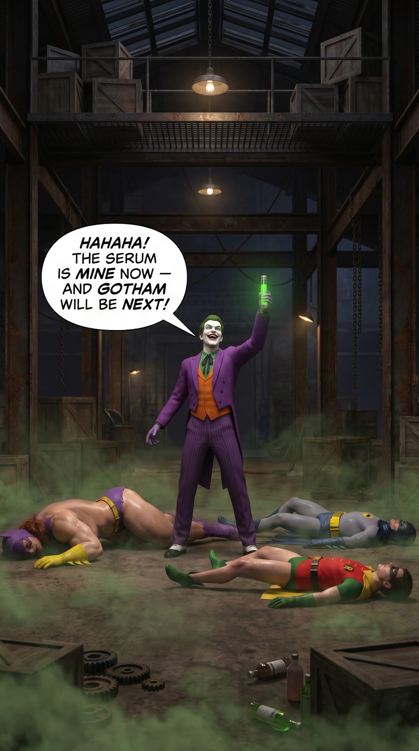 Batman '66 Teil 1 – Mobile Version, Seite 54 — KI-Comic über weibliches Muskelwachstum