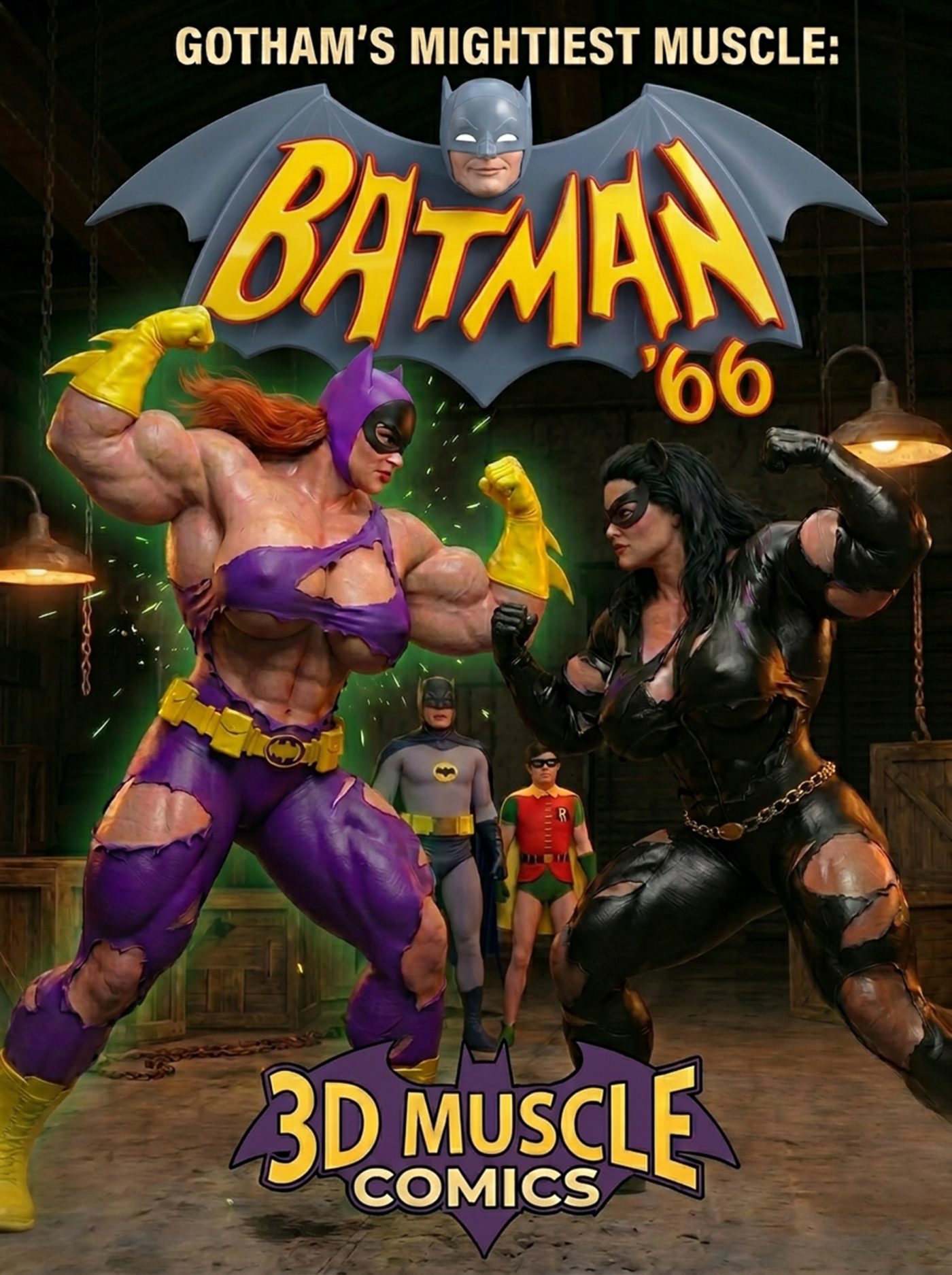 Batman '66 Part 3 - Comic Version, page 1 — AI female muscle growth comic