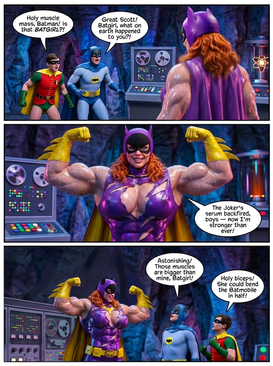 Batman '66 Part 3 - Comic Version, page 3 — AI female muscle growth comic