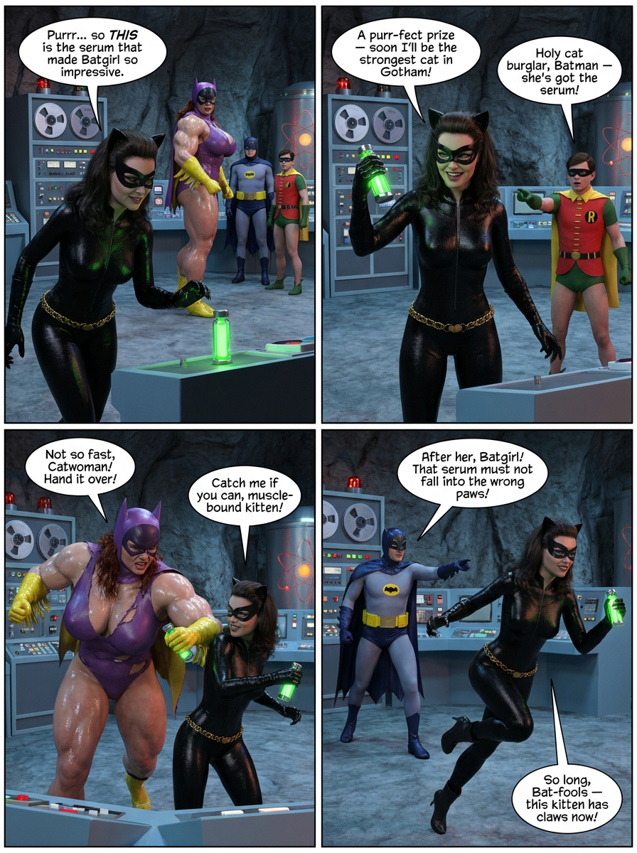 Batman '66 Part 3 - Comic Version, page 4 — AI female muscle growth comic