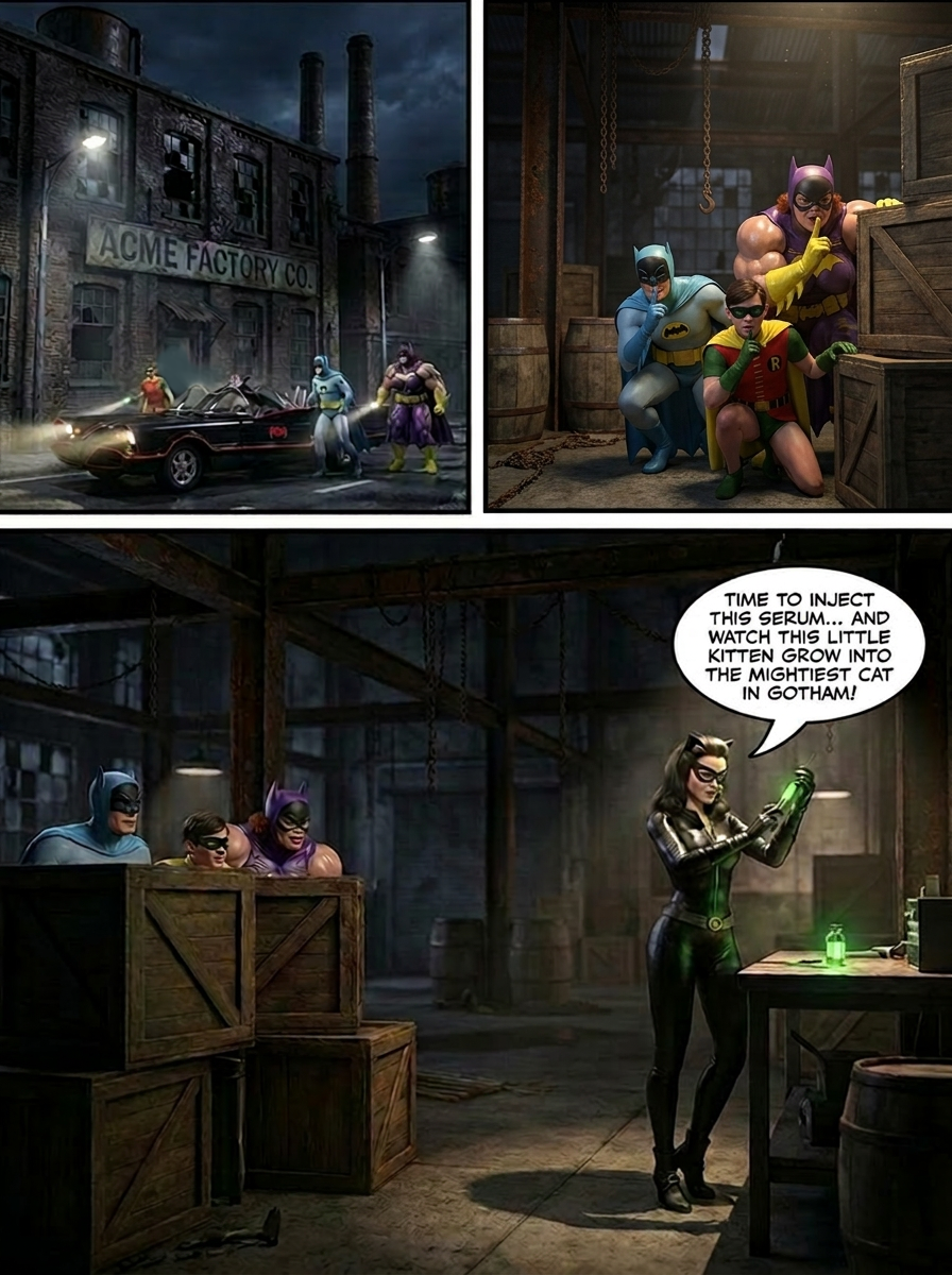 Batman '66 Part 3 - Comic Version, page 6 — AI female muscle growth comic