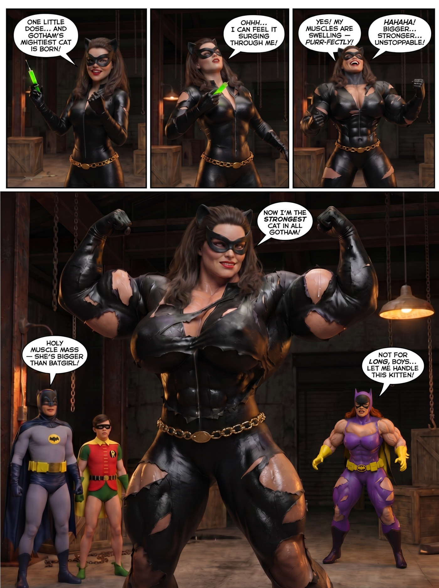 Batman '66 Part 3 - Comic Version, page 7 — AI female muscle growth comic