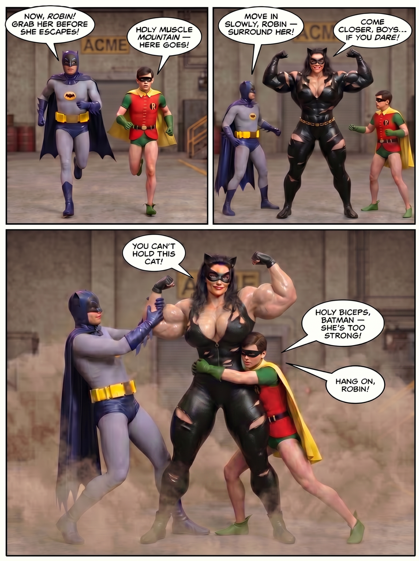 Batman '66 Part 3 - Comic Version, page 12 — AI female muscle growth comic