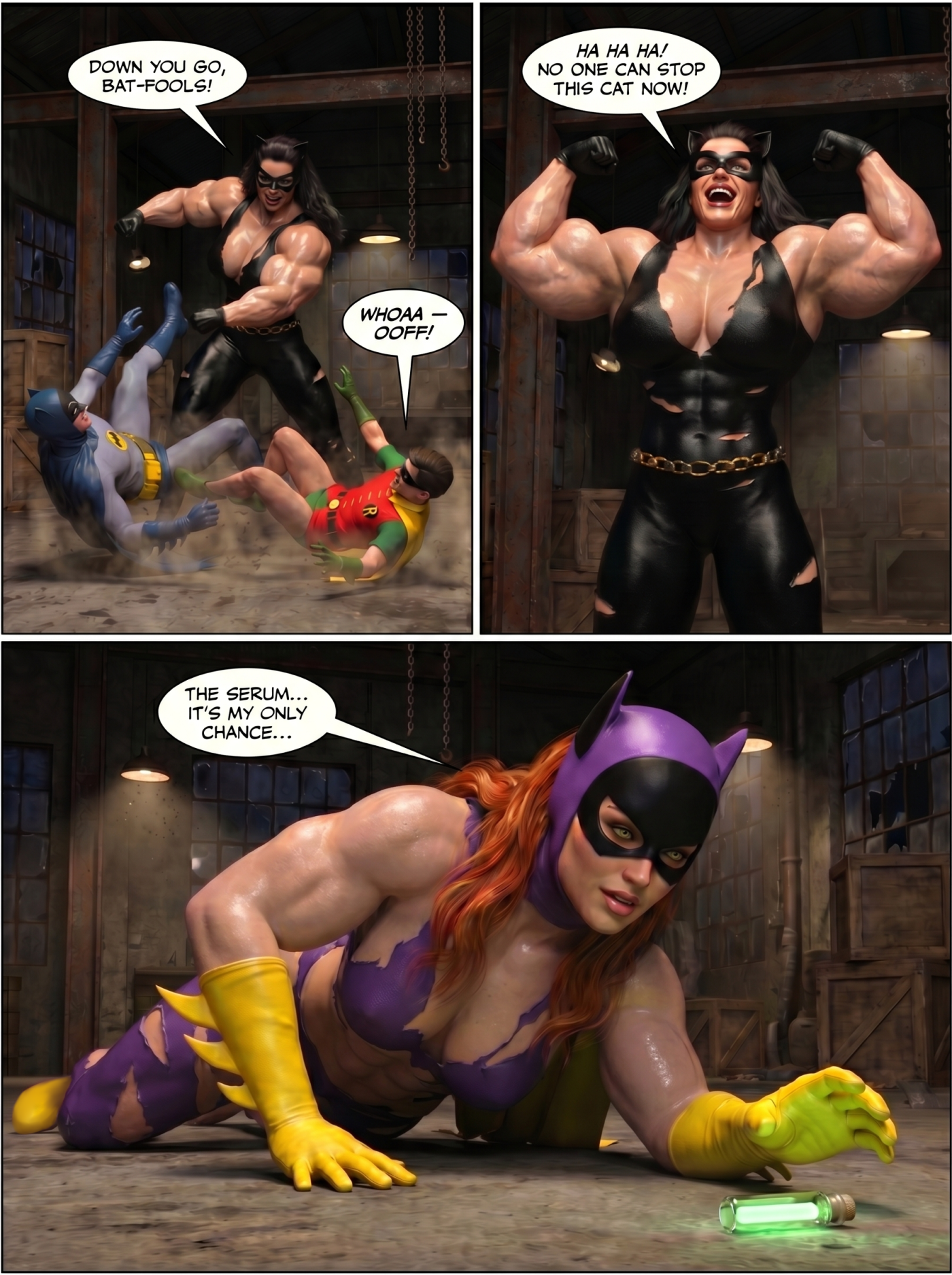 Batman '66 Part 3 - Comic Version, page 13 — AI female muscle growth comic