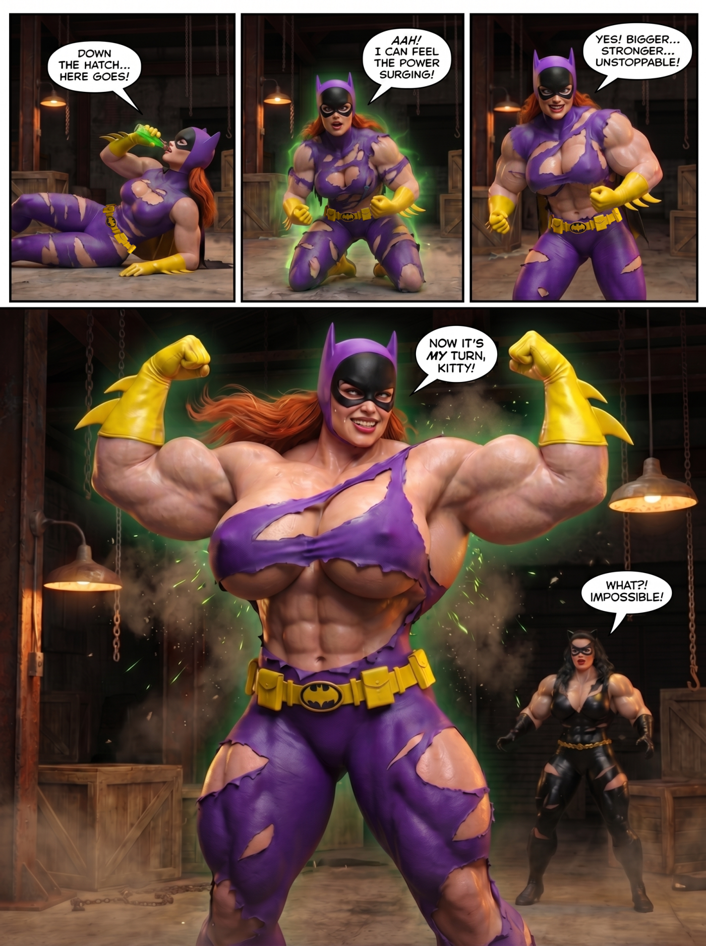 Batman '66 Part 3 - Comic Version, page 14 — AI female muscle growth comic