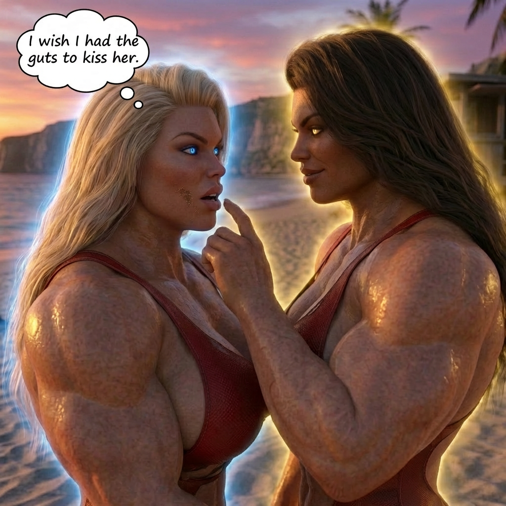 Bay Watched Part 1, page 29 — AI female muscle growth comic