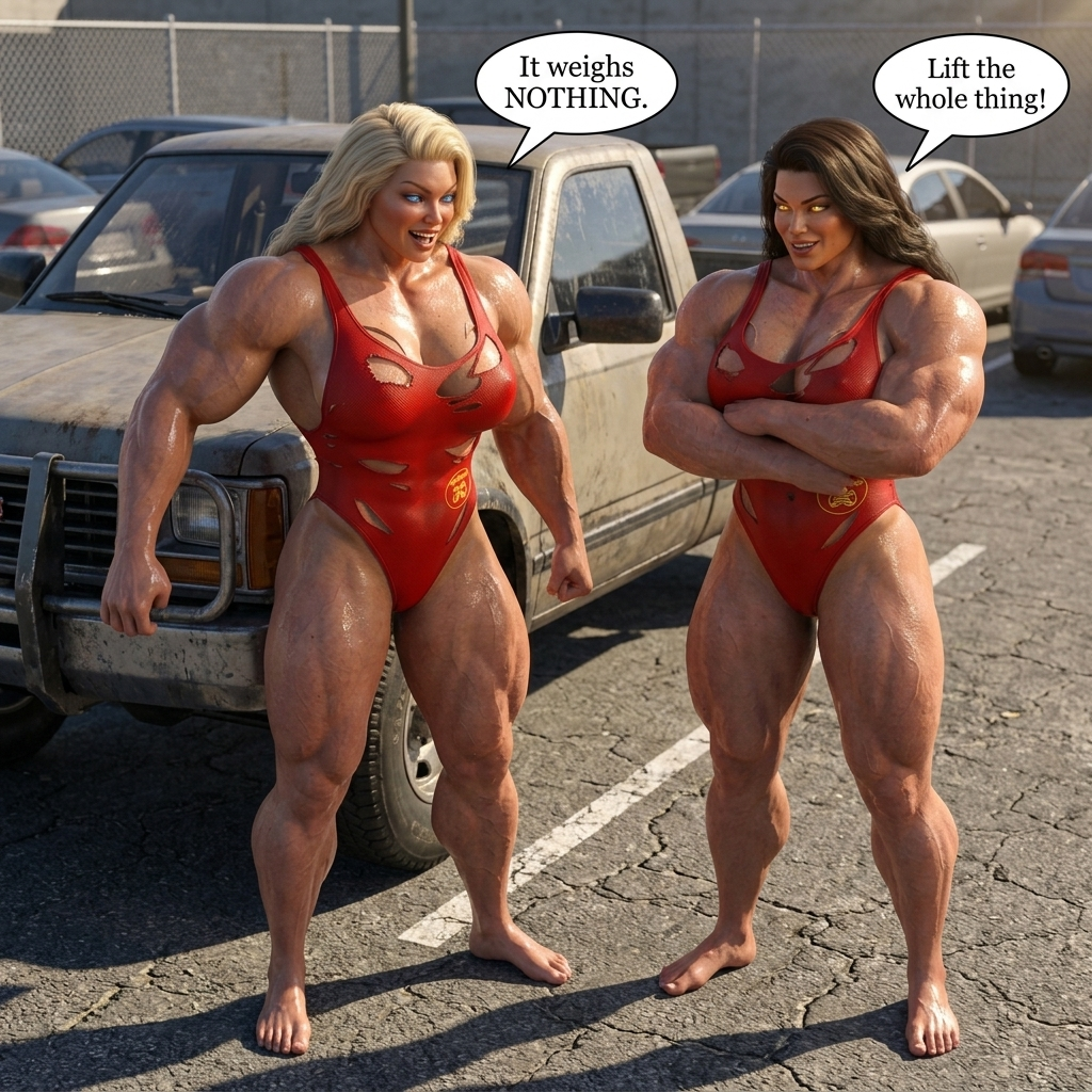 Bay Watched Part 2, page 7 — AI female muscle growth comic