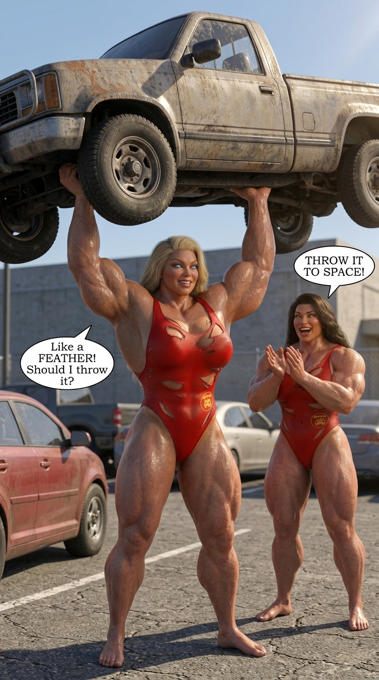 Bay Watched Part 2, page 8 — AI female muscle growth comic