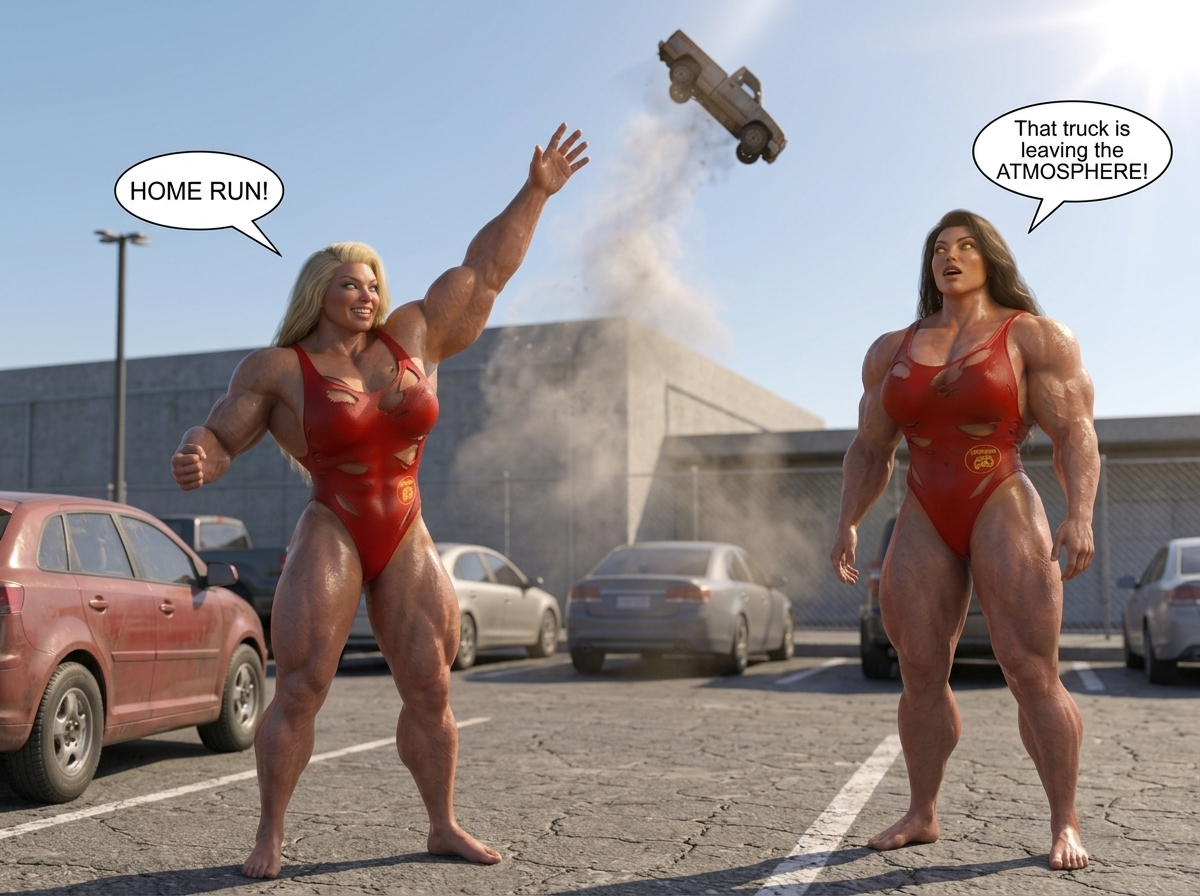 Bay Watched Part 2, page 9 — AI female muscle growth comic