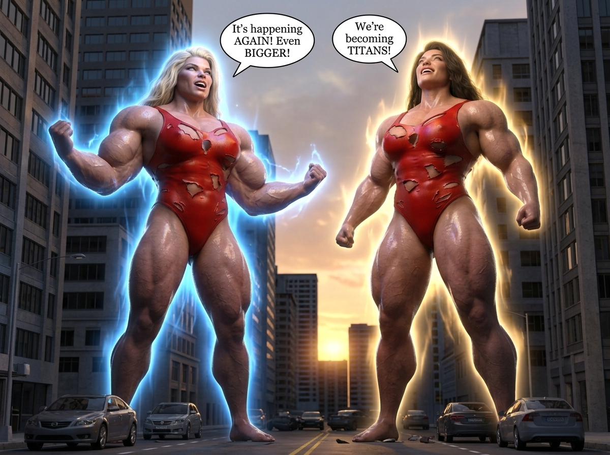 Bay Watched Part 2, page 18 — AI female muscle growth comic