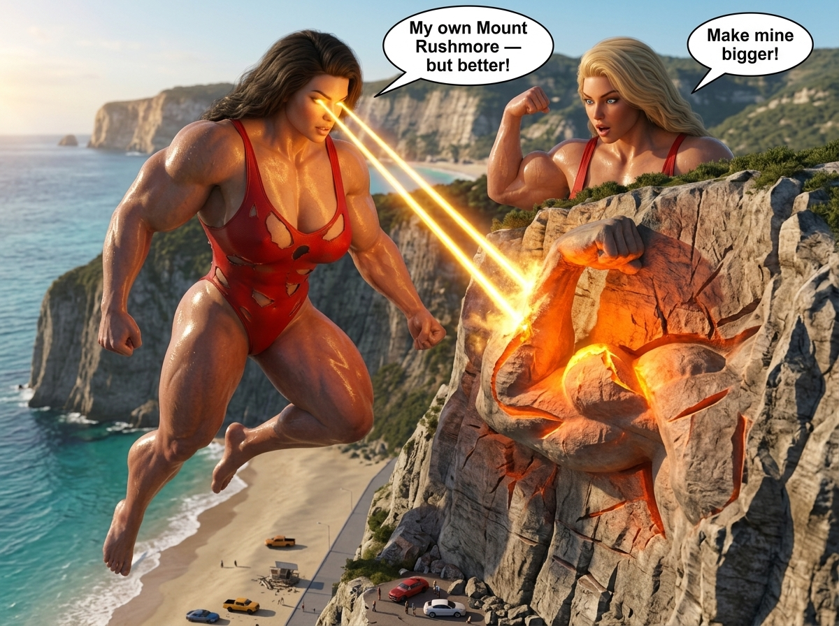 Bay Watched Part 2, page 21 — AI female muscle growth comic