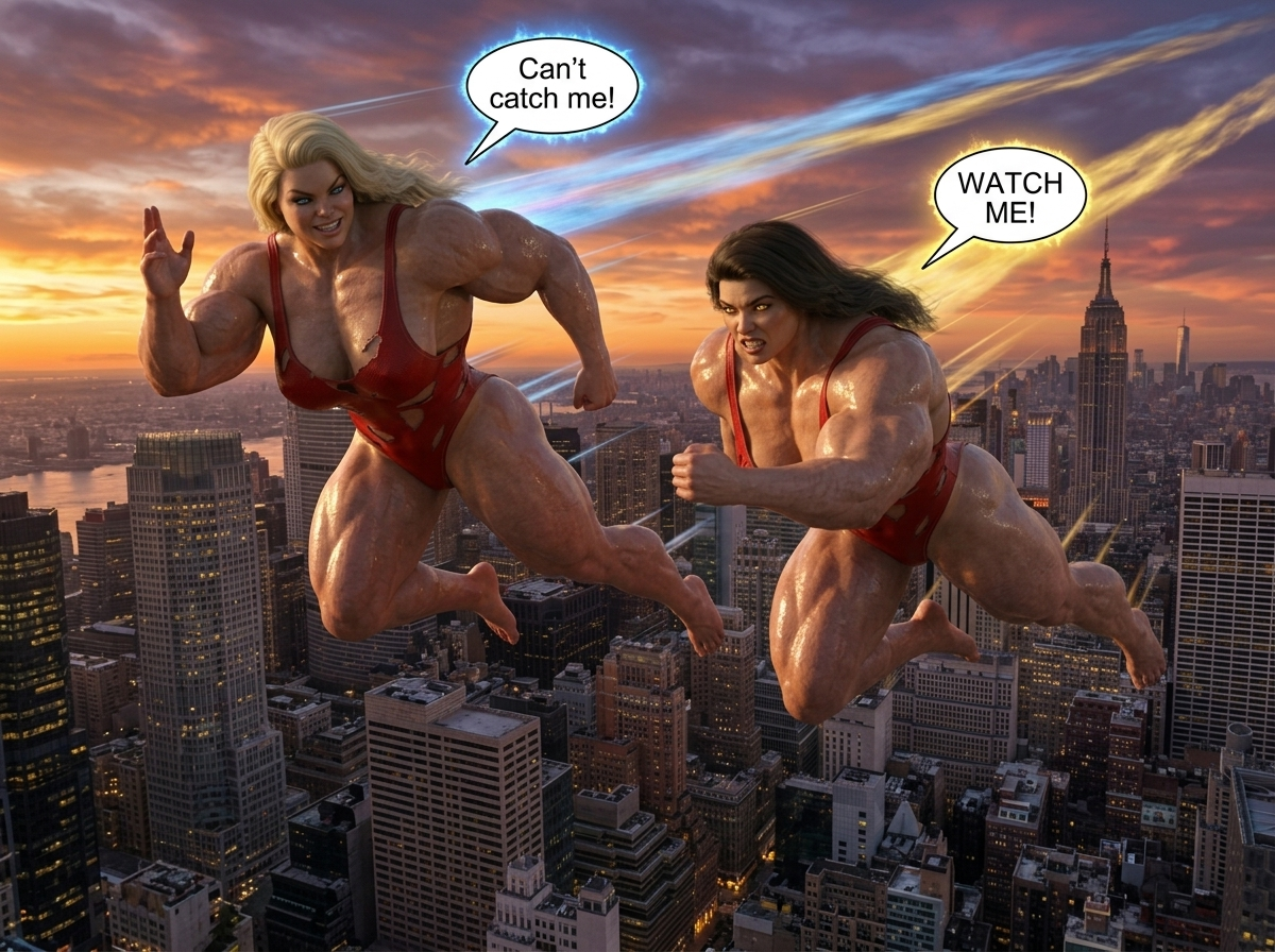 Bay Watched Part 2, page 24 — AI female muscle growth comic
