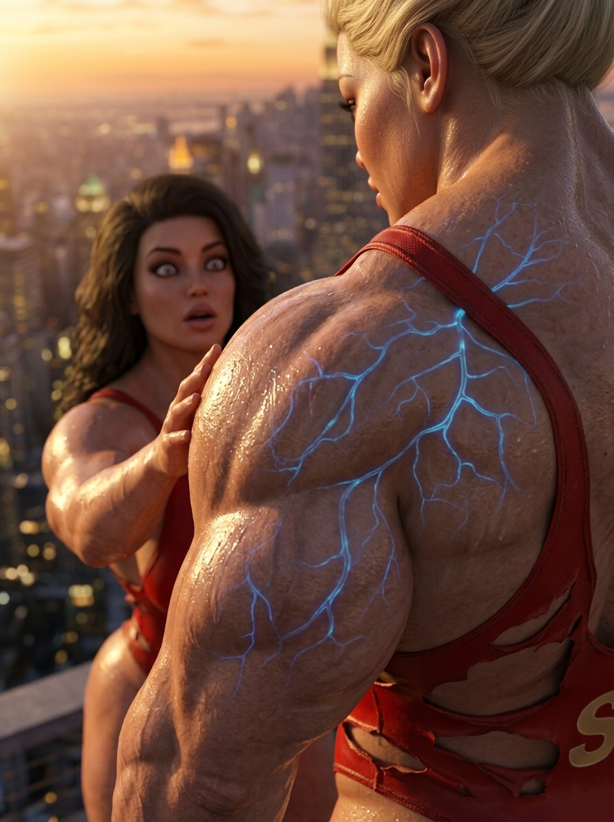 Bay Watched Part 2, page 25 — AI female muscle growth comic
