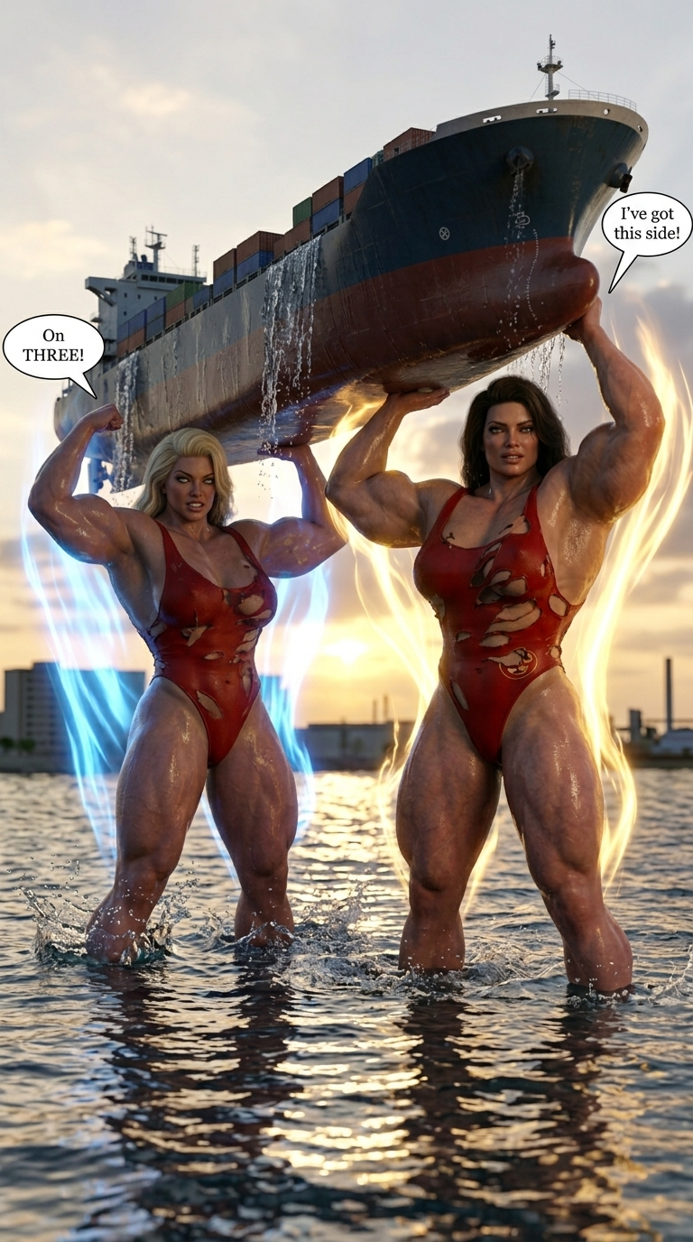Bay Watched Part 2, page 27 — AI female muscle growth comic
