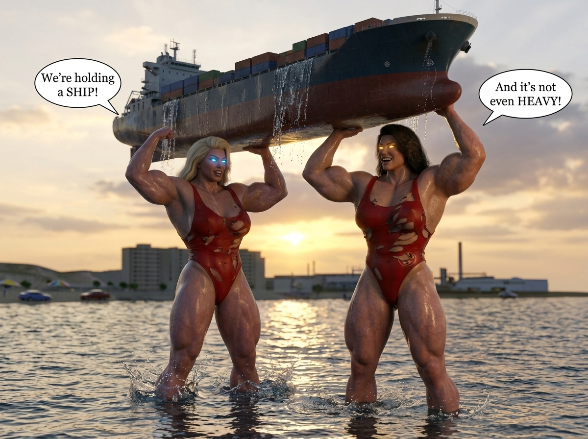 Bay Watched Part 2, page 28 — AI female muscle growth comic