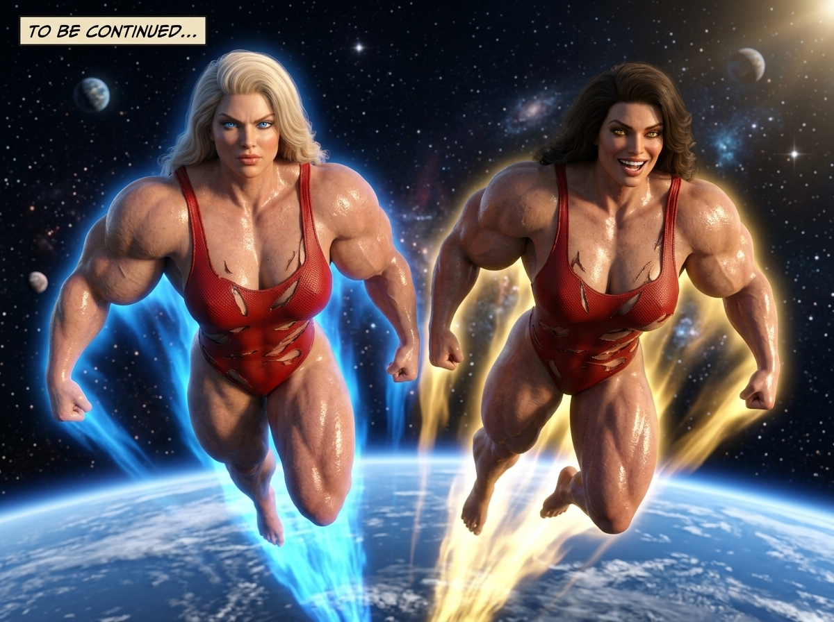 Bay Watched Part 2, page 36 — AI female muscle growth comic