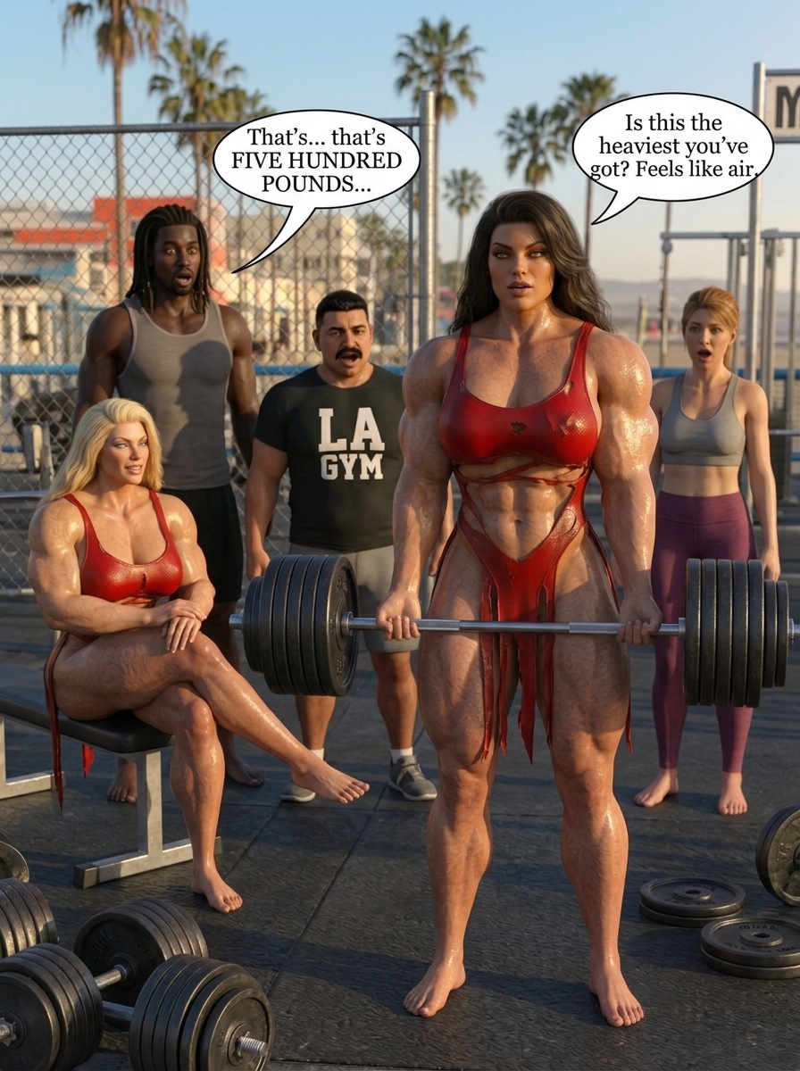 Bay Watched Part 3, page 2 — AI female muscle growth comic
