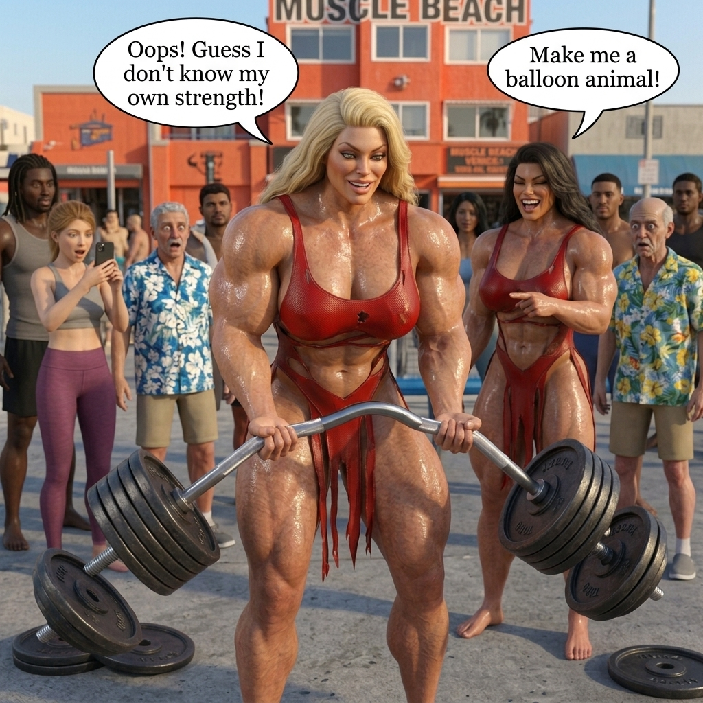 Bay Watched Part 3, page 3 — AI female muscle growth comic