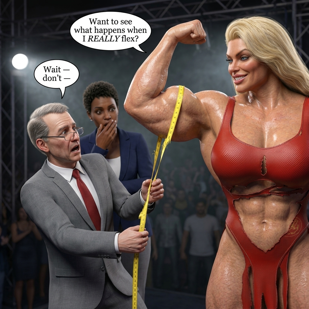 Bay Watched Part 3, page 8 — AI female muscle growth comic