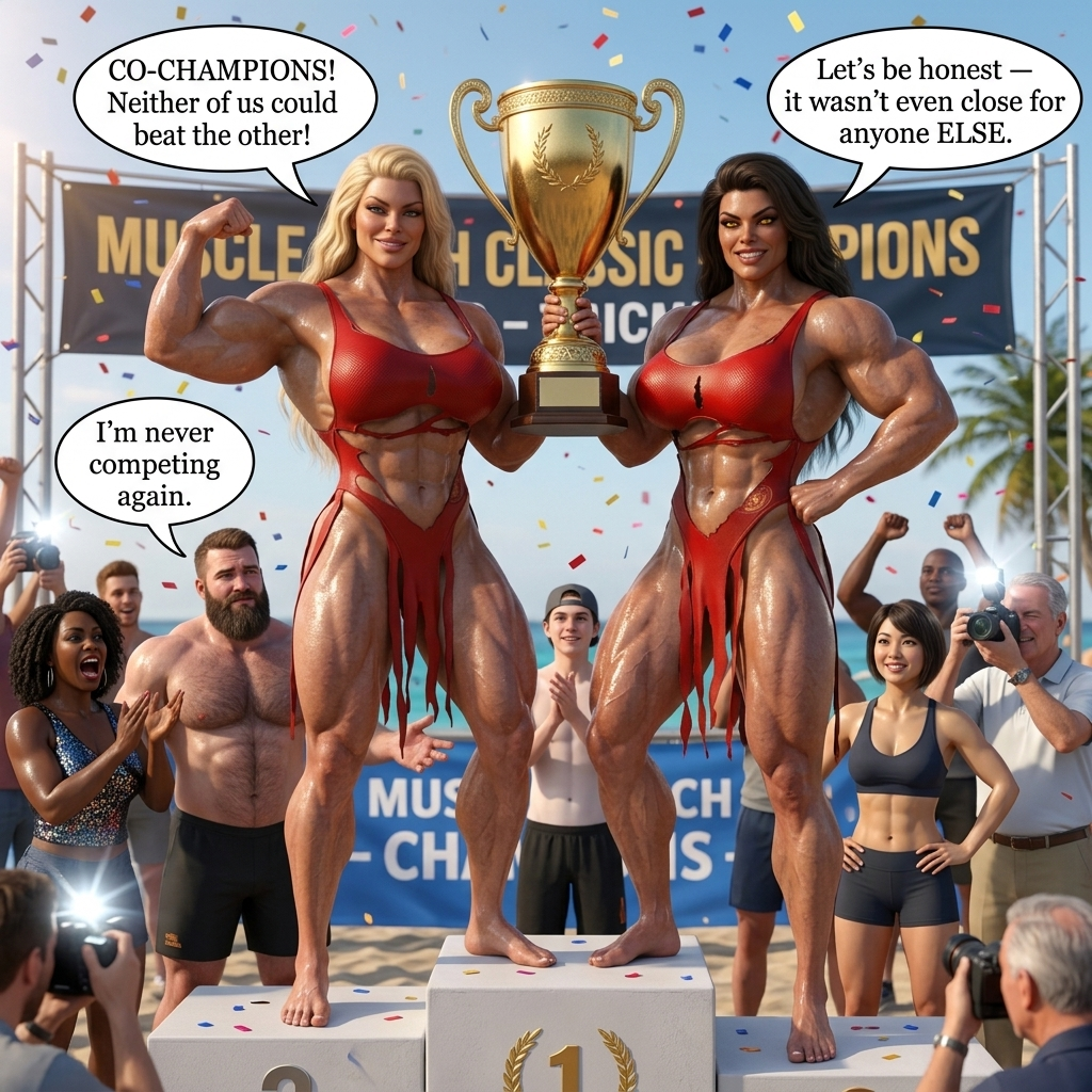 Bay Watched Part 3, page 17 — AI female muscle growth comic