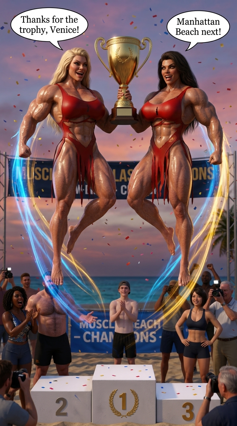 Bay Watched Part 3, page 18 — AI female muscle growth comic