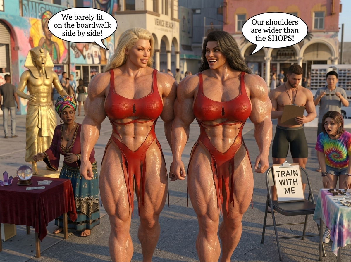 Bay Watched Part 3, page 19 — AI female muscle growth comic