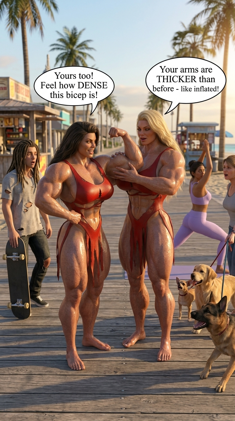 Bay Watched Part 3, page 26 — AI female muscle growth comic