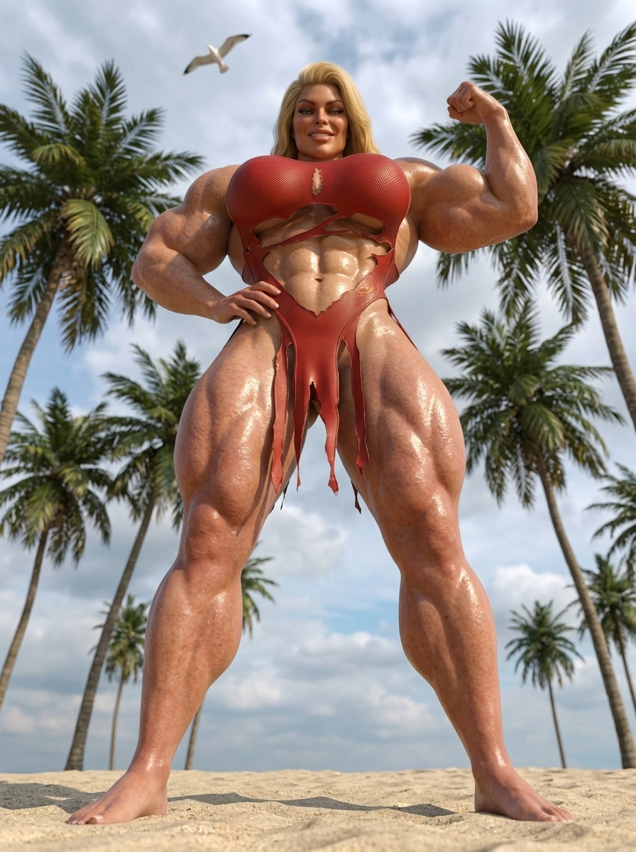 Bay Watched Part 3, page 32 — AI female muscle growth comic