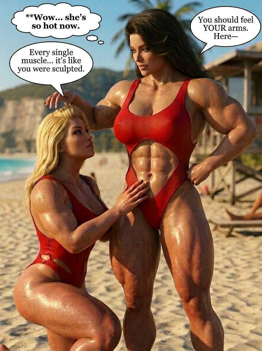 Bay Watched Part 3, page 37 — AI female muscle growth comic