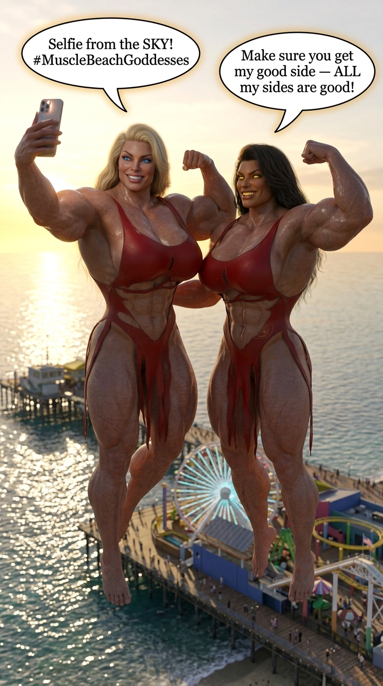 Bay Watched Part 3, page 38 — AI female muscle growth comic