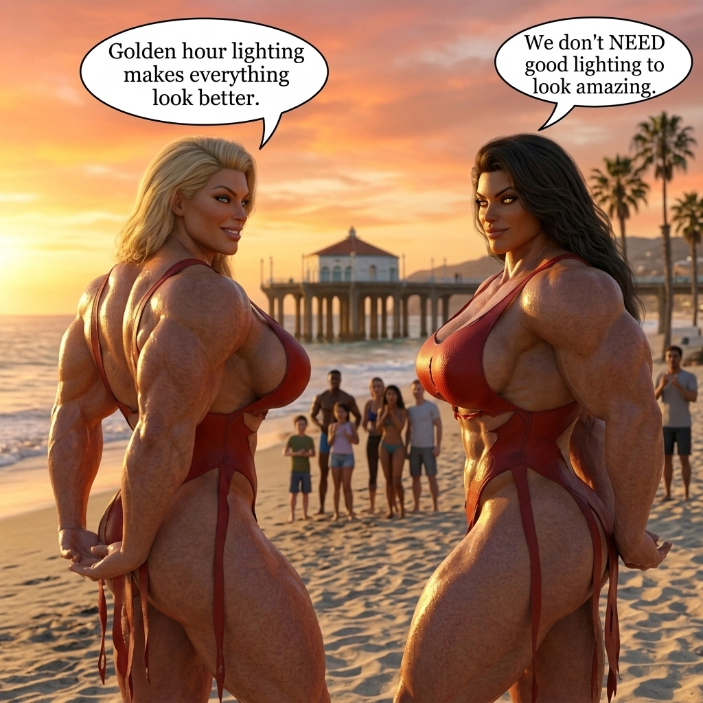 Bay Watched Part 3, page 41 — AI female muscle growth comic