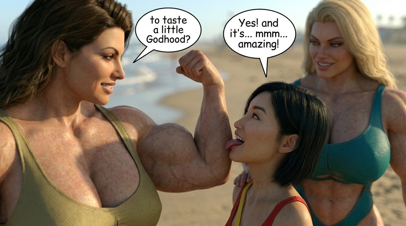 Bay Watched Part 4, page 15 — AI female muscle growth comic